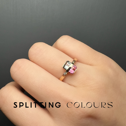 The Traverse Ring - 1.24ct Sweet Pink & Aqua Haze Tourmaline with Diamonds