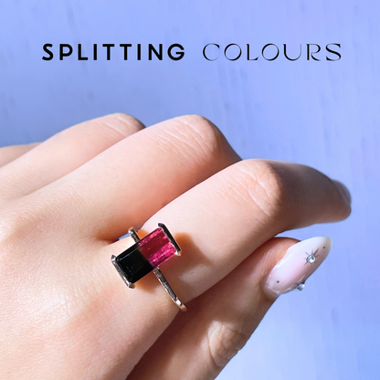 The Flat Corner Ring - 2.62ct Black & Rasberry Pink Tourmaline