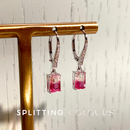 The Fusion Earrings - 2.08ct Sharp Pink & Colourless Tourmaline with Diamonds