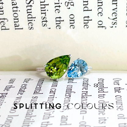 The Satellite Ring – Lime Green Tourmaline & Aquamarine