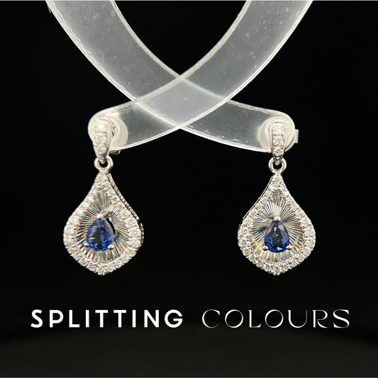 Golden Prism - Waterdrop Sapphire/Diamonds Earrings