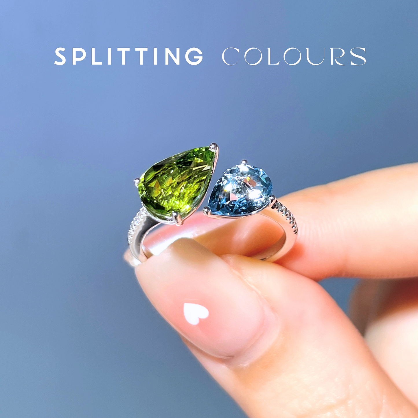 The Satellite Ring – Lime Green Tourmaline & Aquamarine