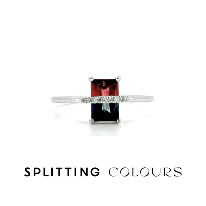 The Traverse Ring - 0.68ct Greyish Blue and Dark Pink Tourmaline With Diamonds