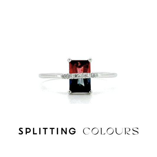 The Traverse Ring - 0.68ct Greyish Blue and Dark Pink Tourmaline With Diamonds