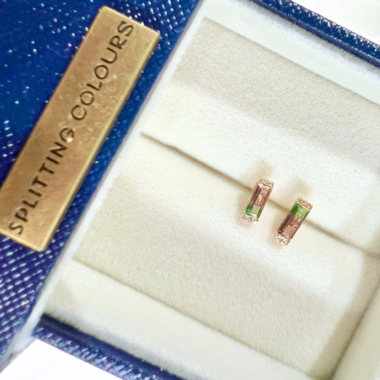 The Fusion Earrings - 0.60ct Watermelon Tourmaline With Diamonds