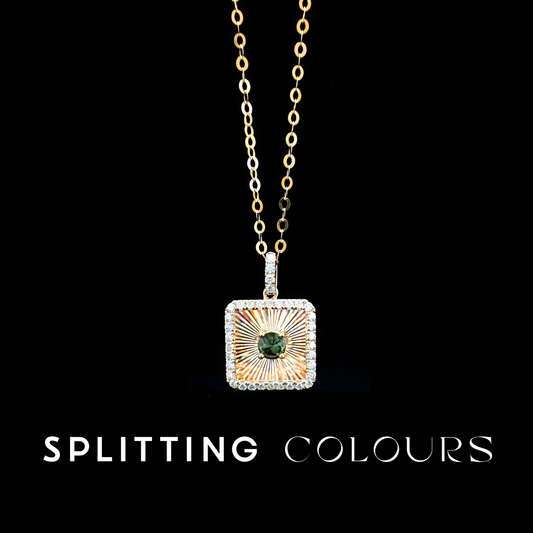 Golden Prism - Green Tourmaline/ Diamonds Square Medallion Pendant