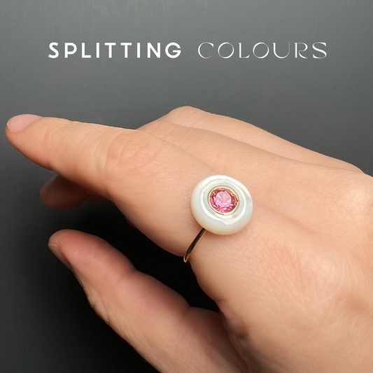 The Cyclone Ring - 0.57ct Rosa Pink Tourmaline in Mother of Pearl