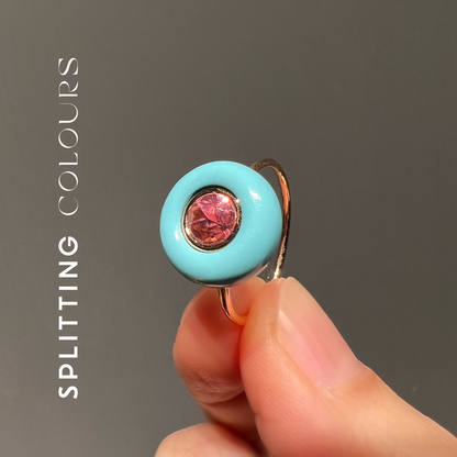 The Cyclone Ring - 0.56ct Rosa Pink Tourmaline in Turquoise