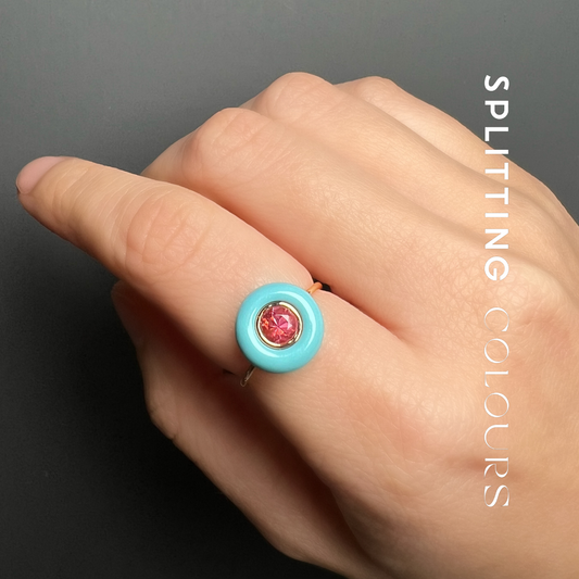 The Cyclone Ring - 0.56ct Rosa Pink Tourmaline in Turquoise