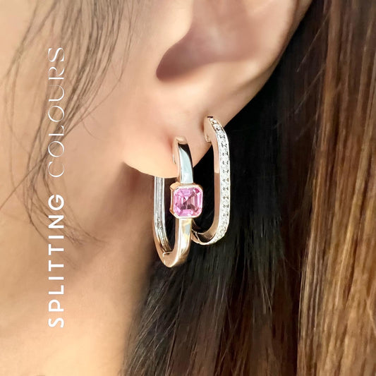 Beyond Tourmalines - 0.66ct Pink Sapphire/Diamonds Mismatched Earrings